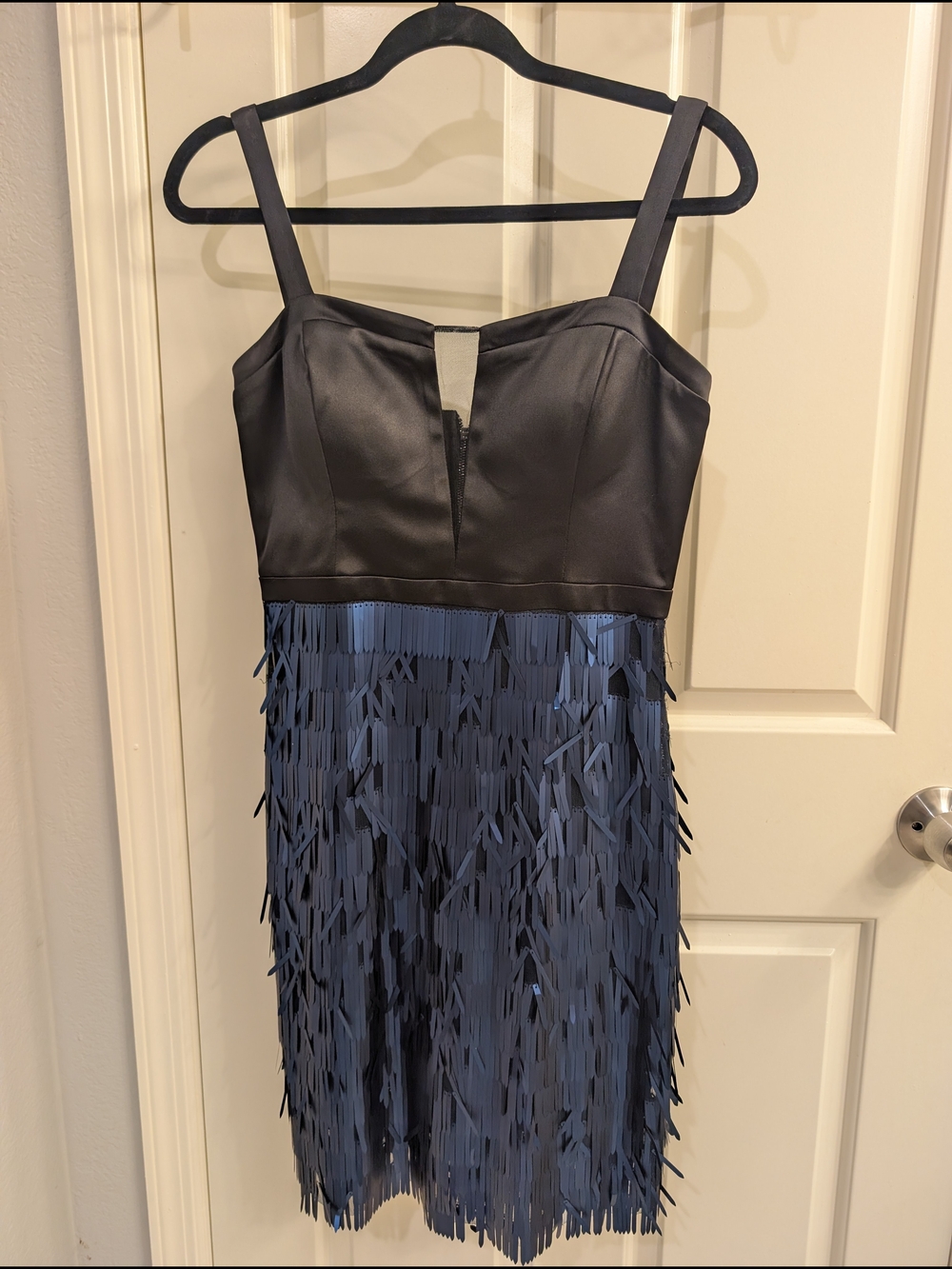 Guess Black Bodice Navy Fringe Mini Dress